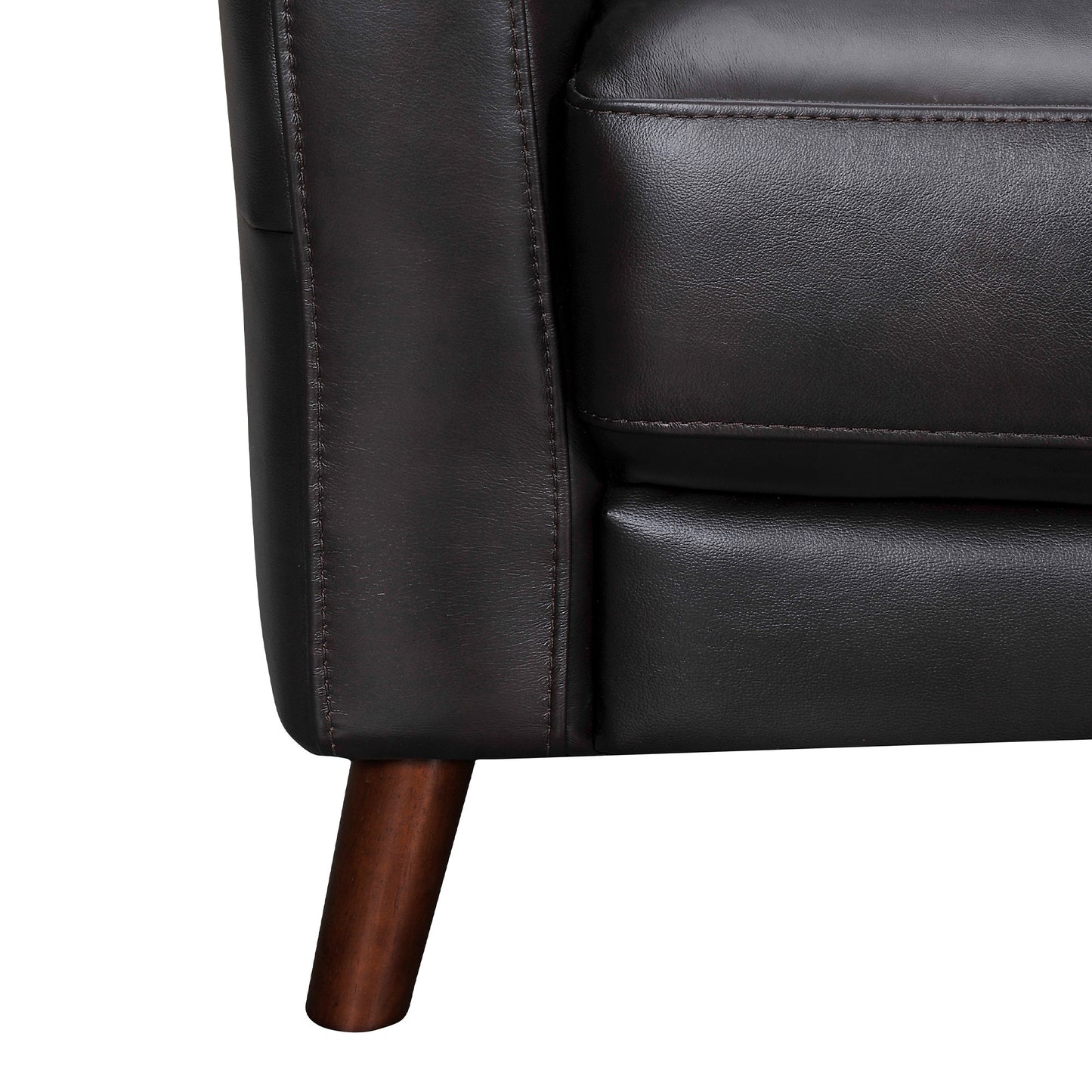 82" Black Leather Sofa With Brown Legs-4