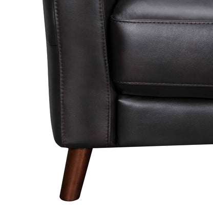 82" Black Leather Sofa With Brown Legs-4
