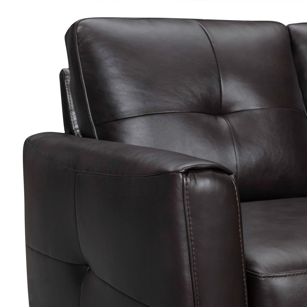 82" Black Leather Sofa With Brown Legs-7
