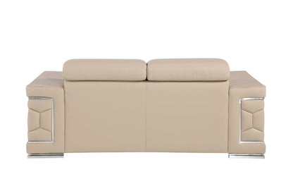 71" Beige And Silver Genuine Leather Loveseat - Loft&Timber