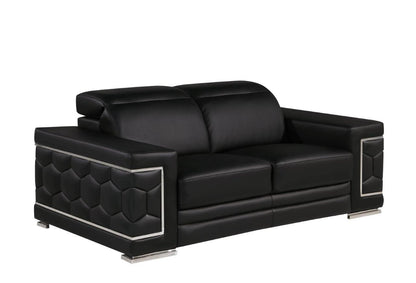 71" Black And Silver Genuine Leather Loveseat - Loft&Timber