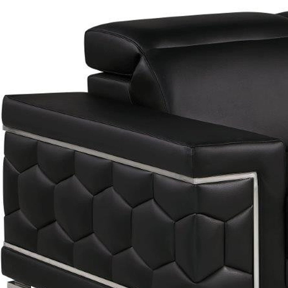 71" Black And Silver Genuine Leather Loveseat - Loft&Timber