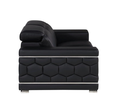 71" Black And Silver Genuine Leather Loveseat - Loft&Timber