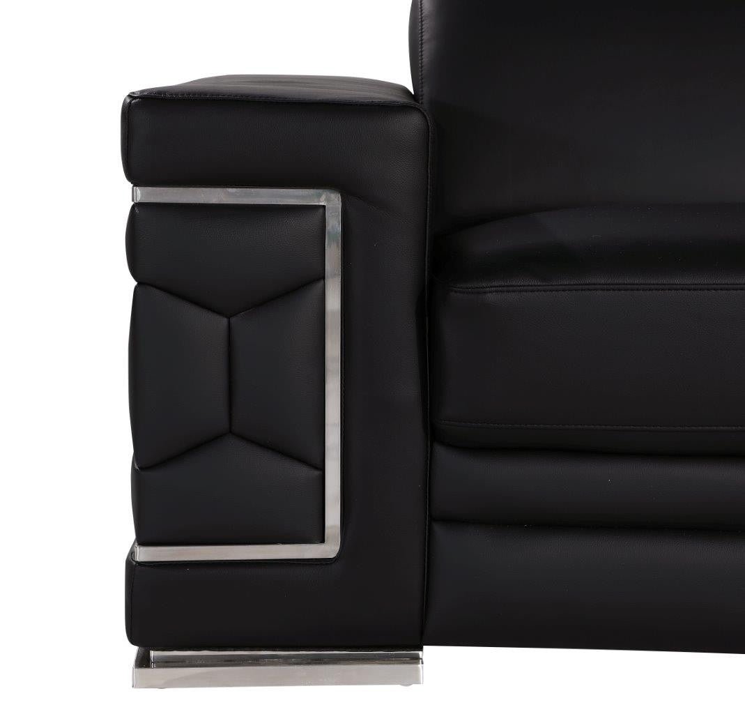 71" Black And Silver Genuine Leather Loveseat - Loft&Timber