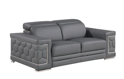 71" Gray And Silver Genuine Leather Loveseat - Loft&Timber