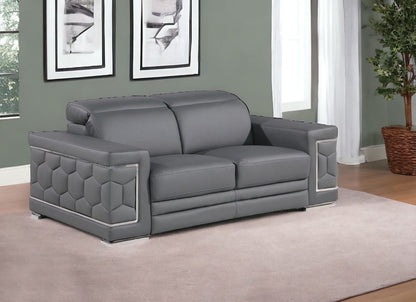 71" Gray And Silver Genuine Leather Loveseat - Loft&Timber