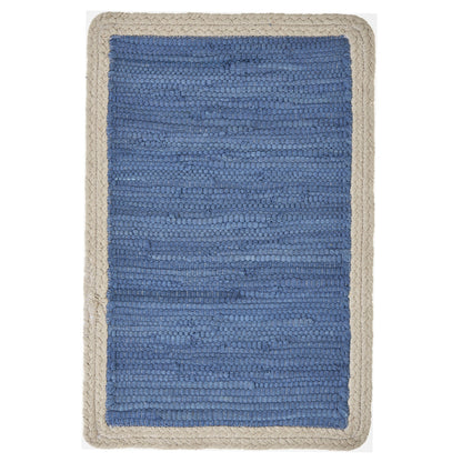 19" Set of Four Blue And Natural Solid With Border Cotton Placemats - Loft&Timber