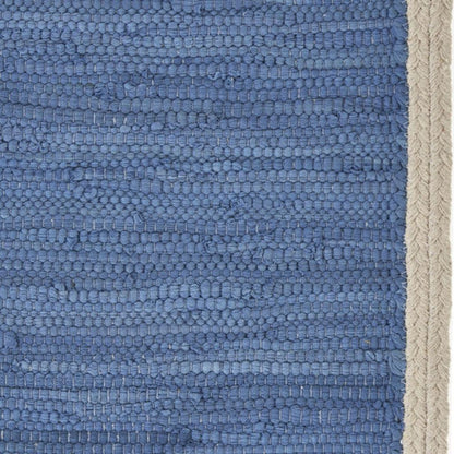 19" Set of Four Blue And Natural Solid With Border Cotton Placemats - Loft&Timber