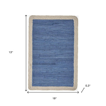 19" Set of Four Blue And Natural Solid With Border Cotton Placemats - Loft&Timber