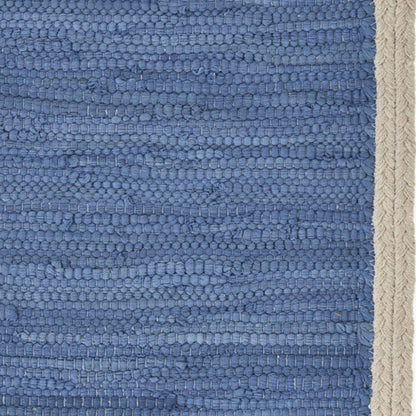 19" Set of Four Blue And Natural Solid With Border Cotton Placemats - Loft&Timber