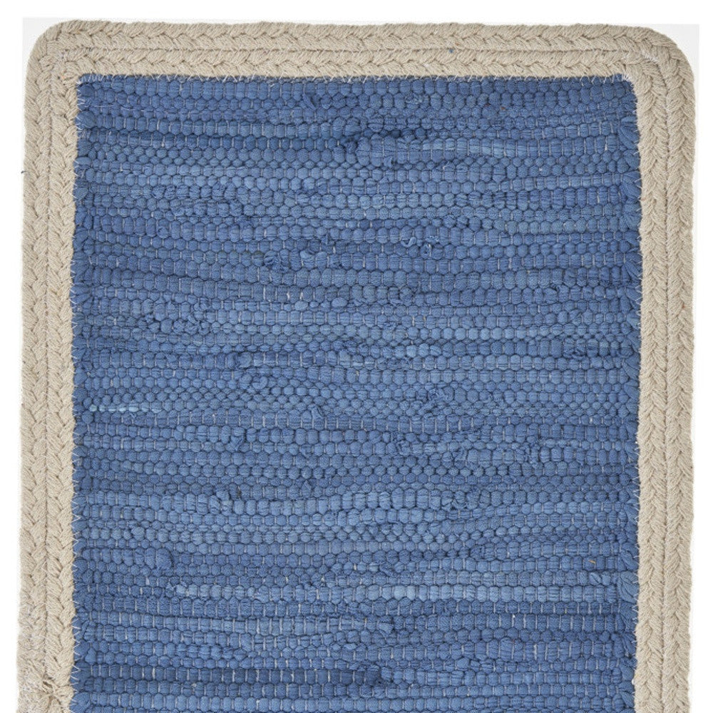 19" Set of Four Blue And Natural Solid With Border Cotton Placemats - Loft&Timber