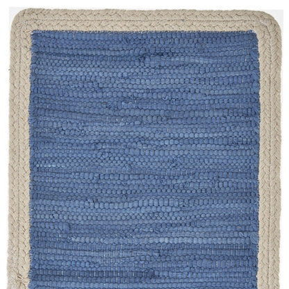 19" Set of Four Blue And Natural Solid With Border Cotton Placemats - Loft&Timber
