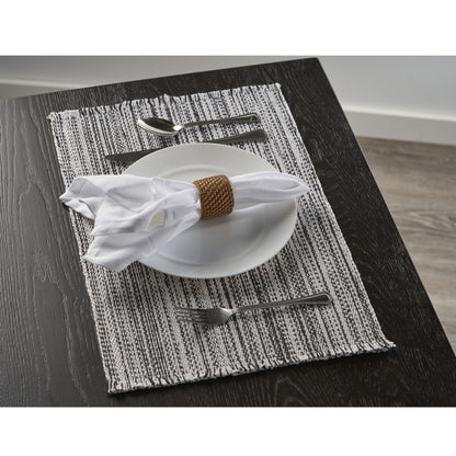 19" Set of Four Black And White Striped Cotton Placemats - Loft&Timber