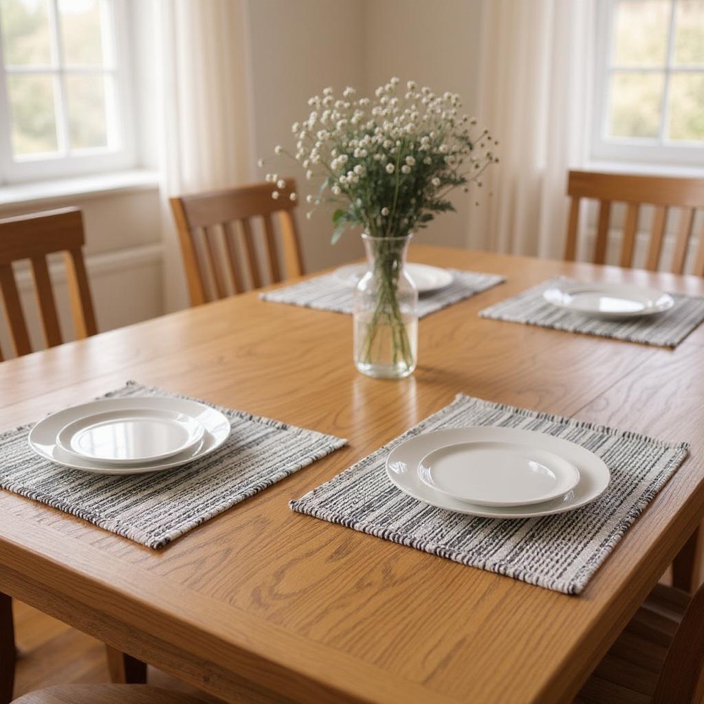 19" Set of Four Black And White Striped Cotton Placemats - Loft&Timber