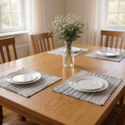 19" Set of Four Black And White Striped Cotton Placemats - Loft&Timber