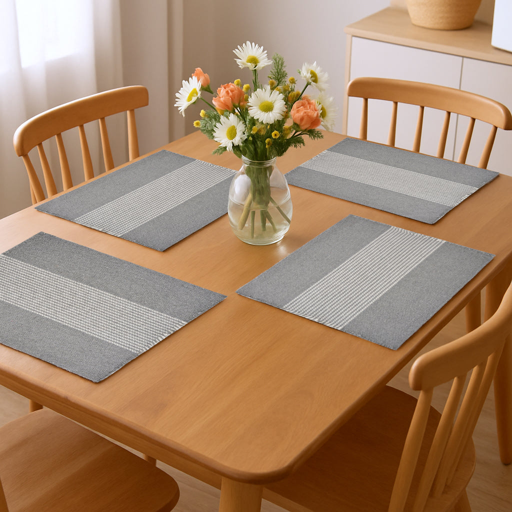 19" Set of Four Gray And White Striped Cotton Placemats - Loft&Timber