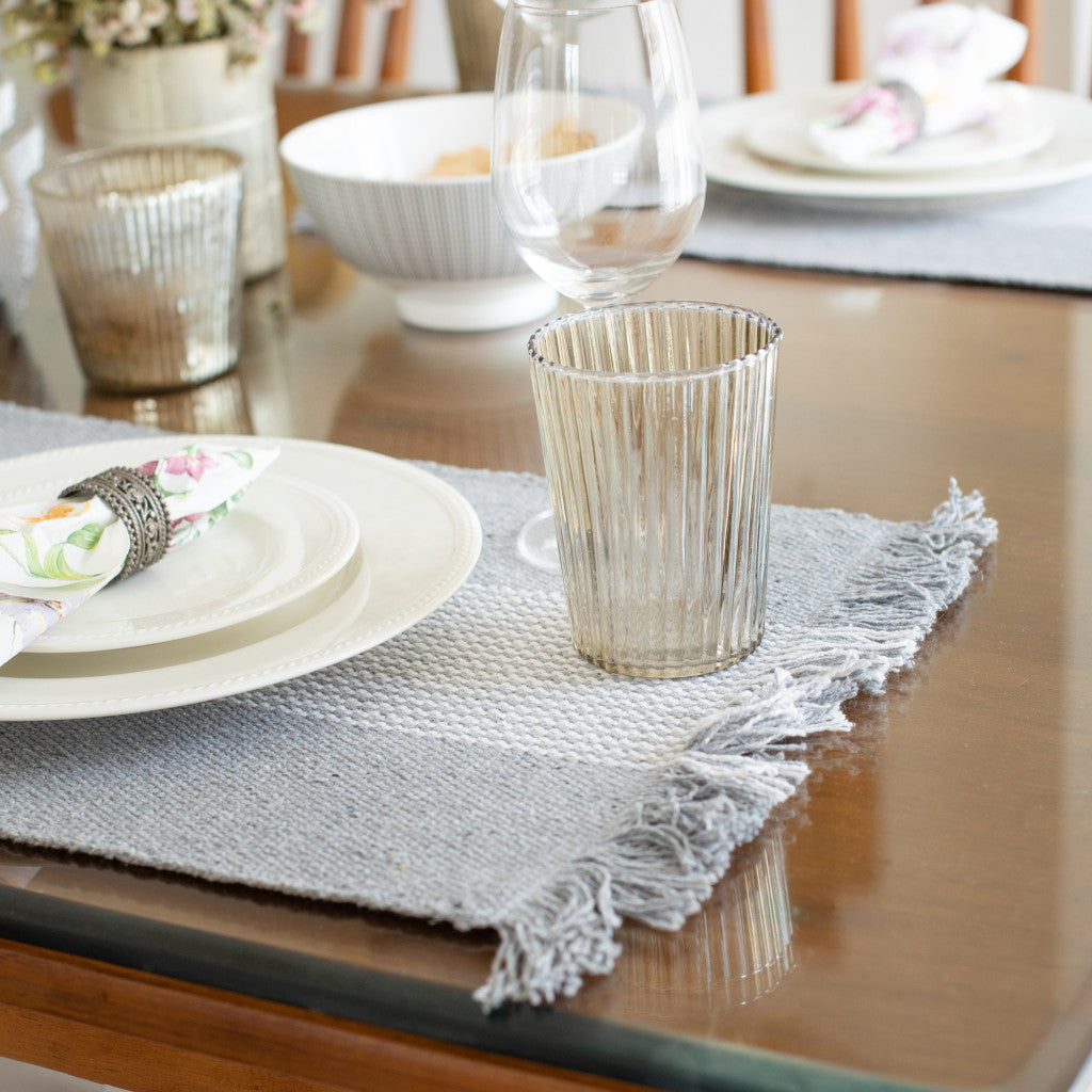19" Set of Four Gray And White Striped Cotton Placemats - Loft&Timber