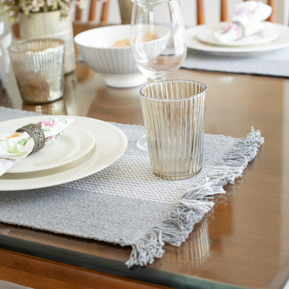 19" Set of Four Gray And White Striped Cotton Placemats - Loft&Timber