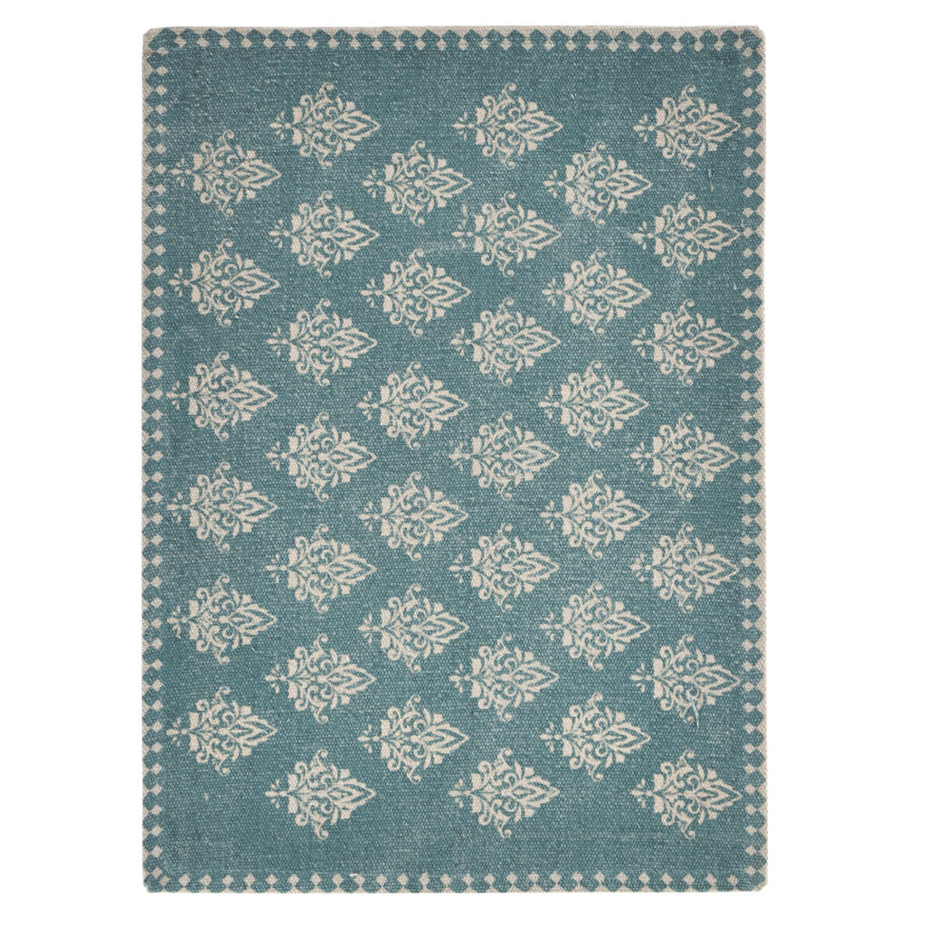 19" Set of Four Cream And Turquoise Damask Cotton Placemats - Loft&Timber