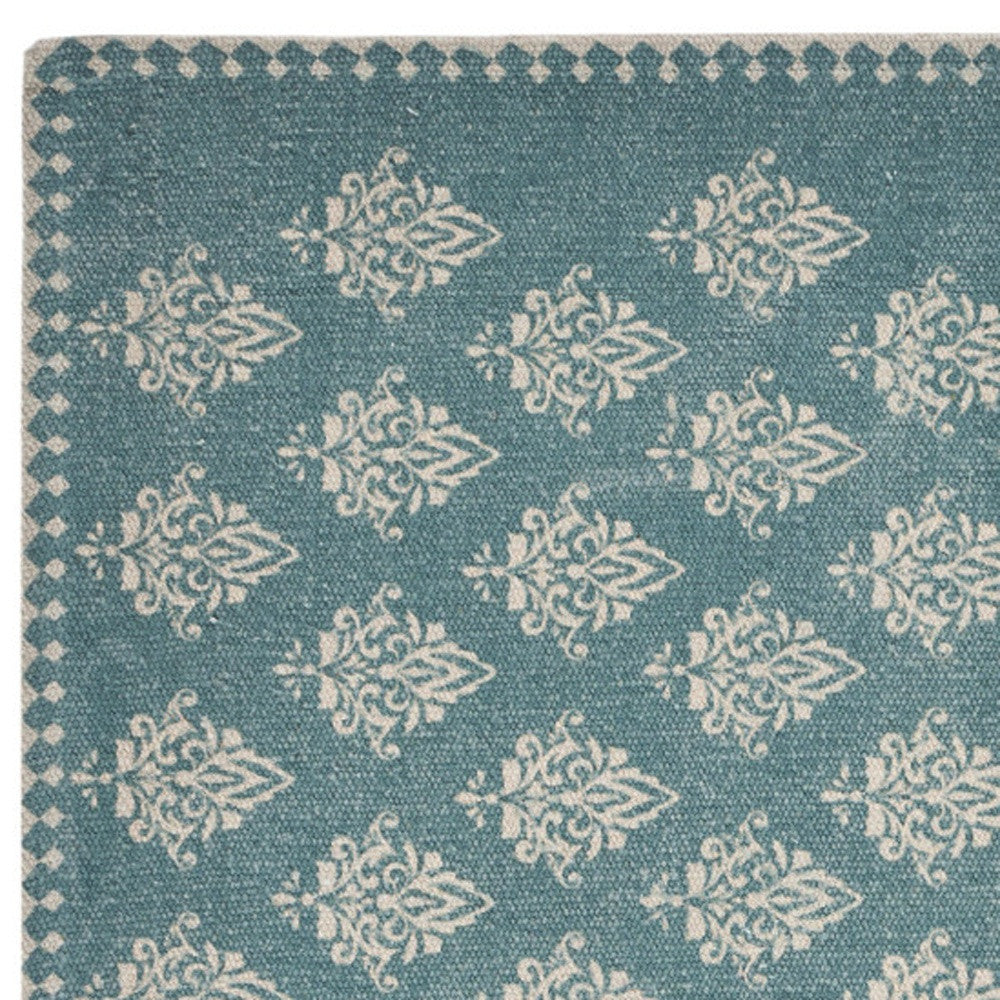 19" Set of Four Cream And Turquoise Damask Cotton Placemats - Loft&Timber