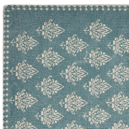 19" Set of Four Cream And Turquoise Damask Cotton Placemats - Loft&Timber