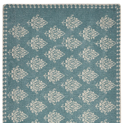 19" Set of Four Cream And Turquoise Damask Cotton Placemats - Loft&Timber