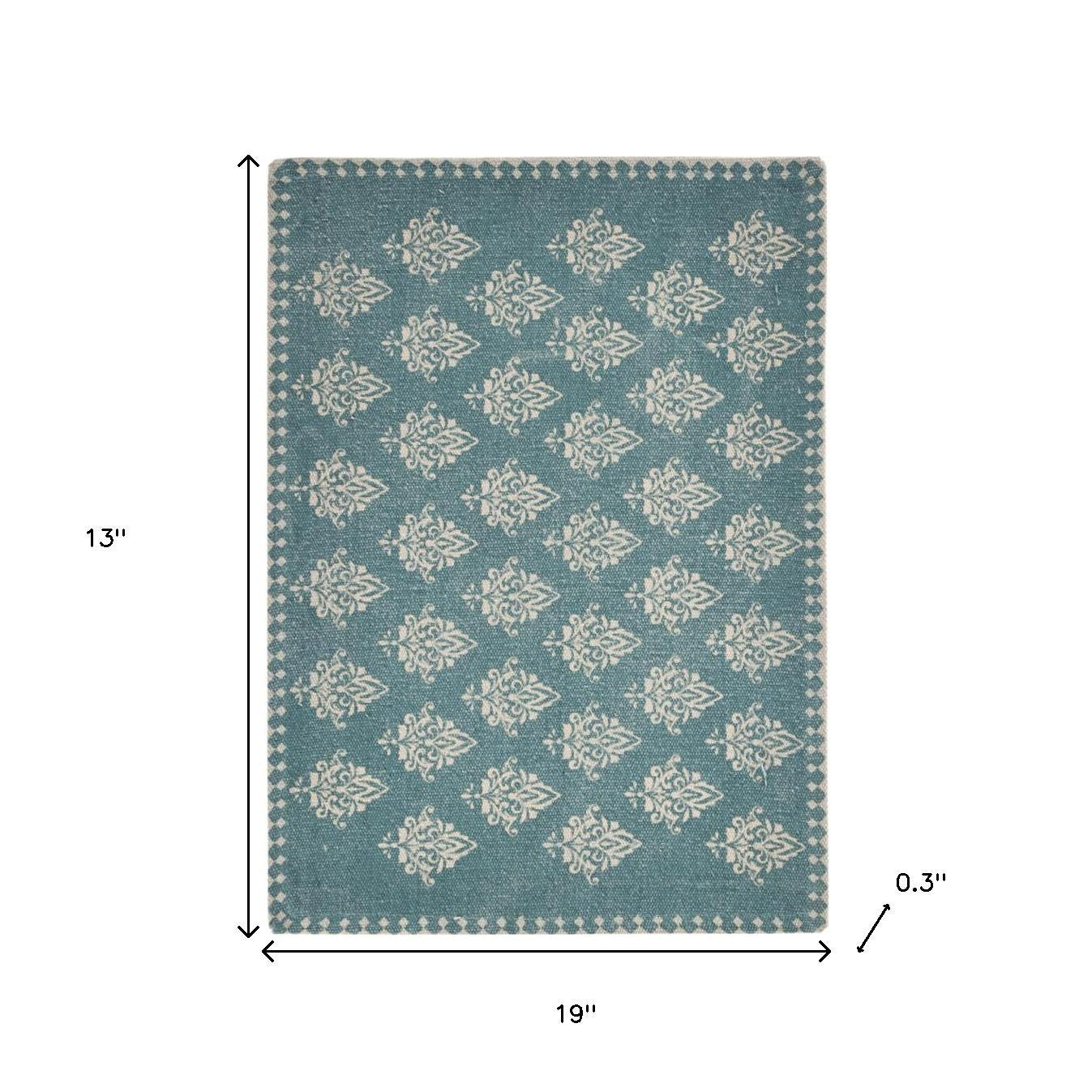 19" Set of Four Cream And Turquoise Damask Cotton Placemats - Loft&Timber