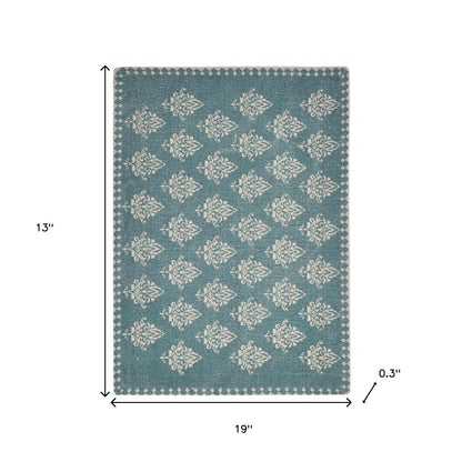 19" Set of Four Cream And Turquoise Damask Cotton Placemats - Loft&Timber
