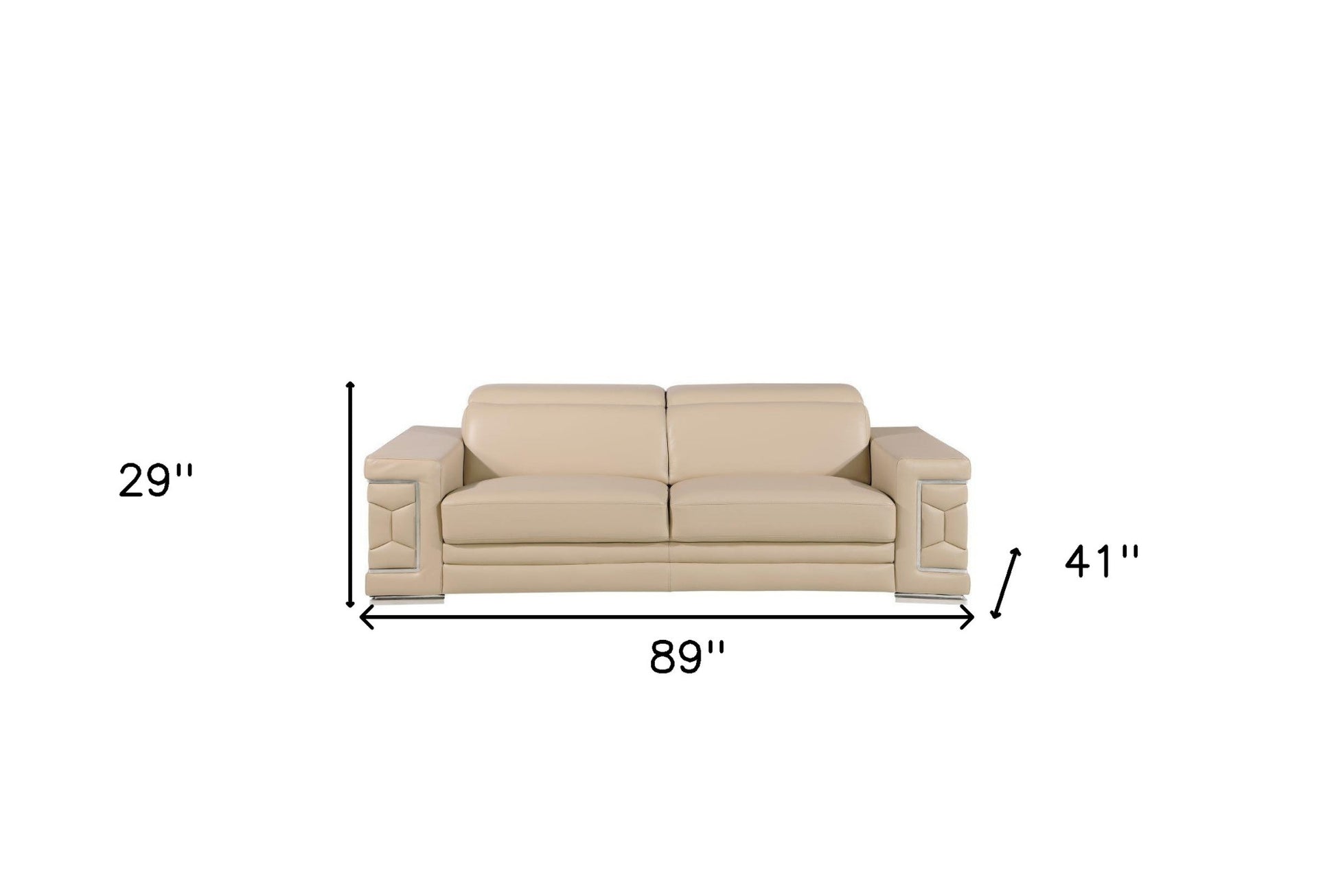 89" Beige Leather Sofa With Silver Legs-6