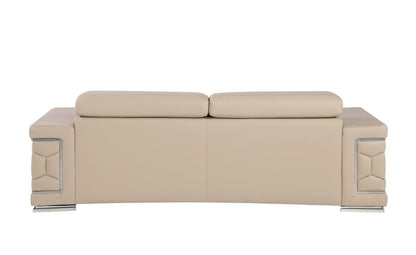 89" Beige Leather Sofa With Silver Legs-3
