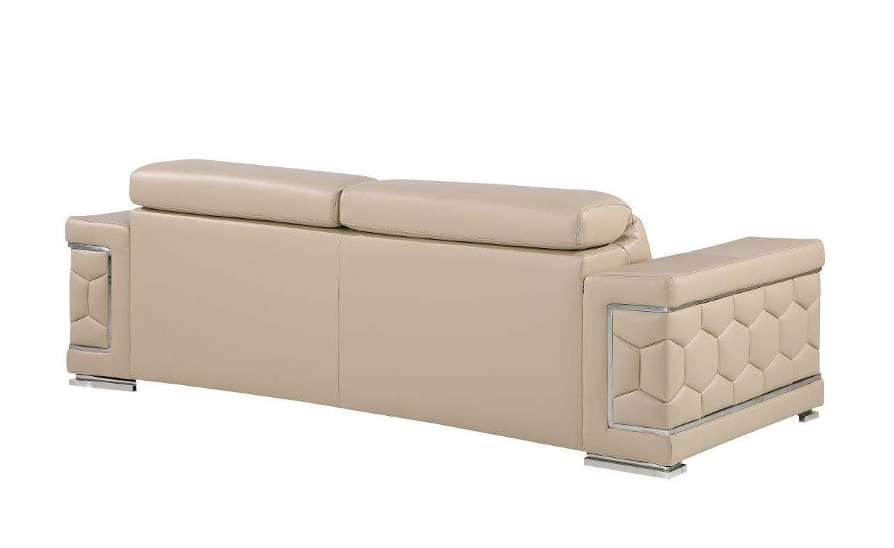 89" Beige Leather Sofa With Silver Legs-4