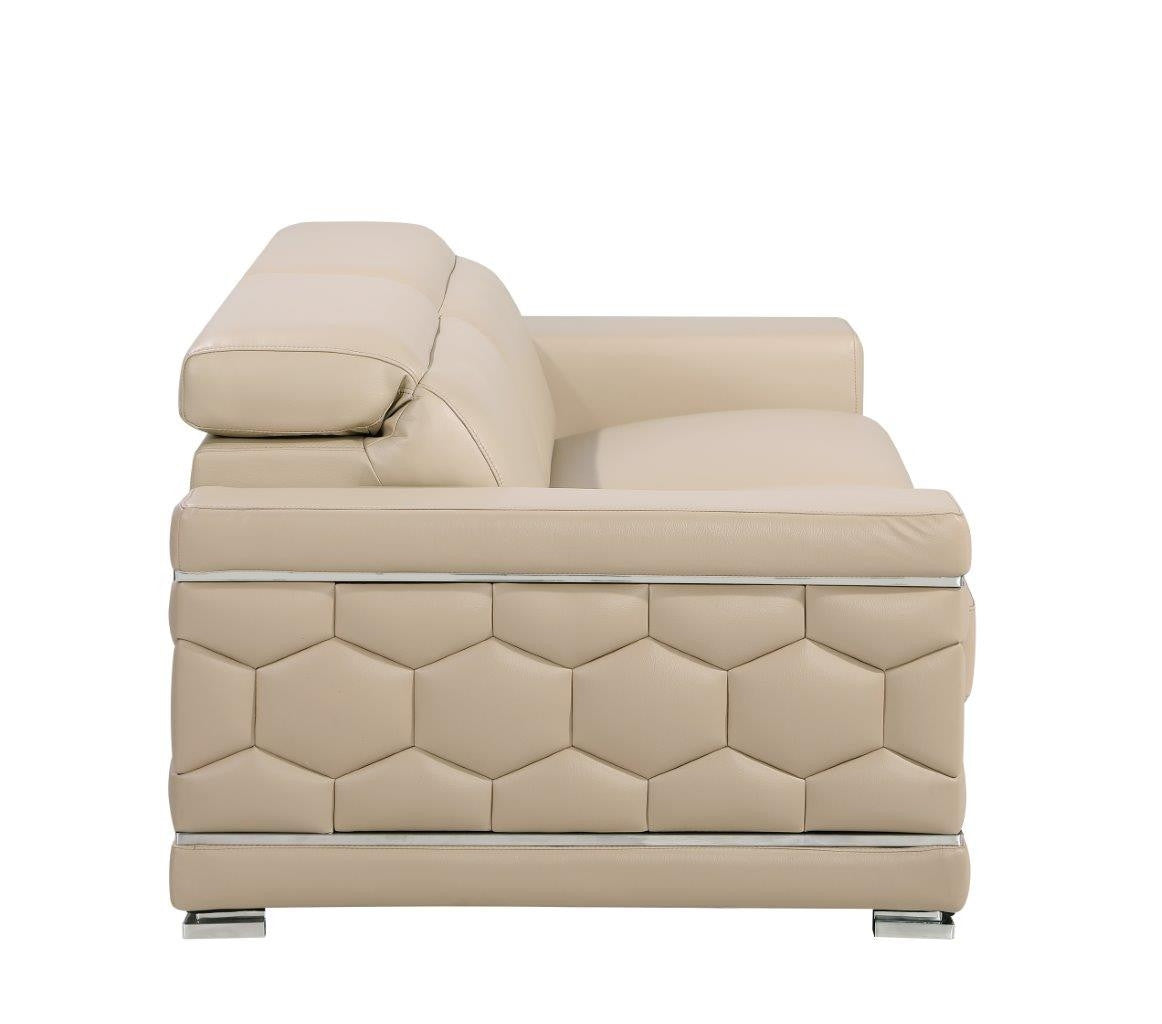 89" Beige Leather Sofa With Silver Legs-5