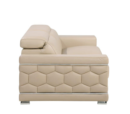 89" Beige Leather Sofa With Silver Legs-5