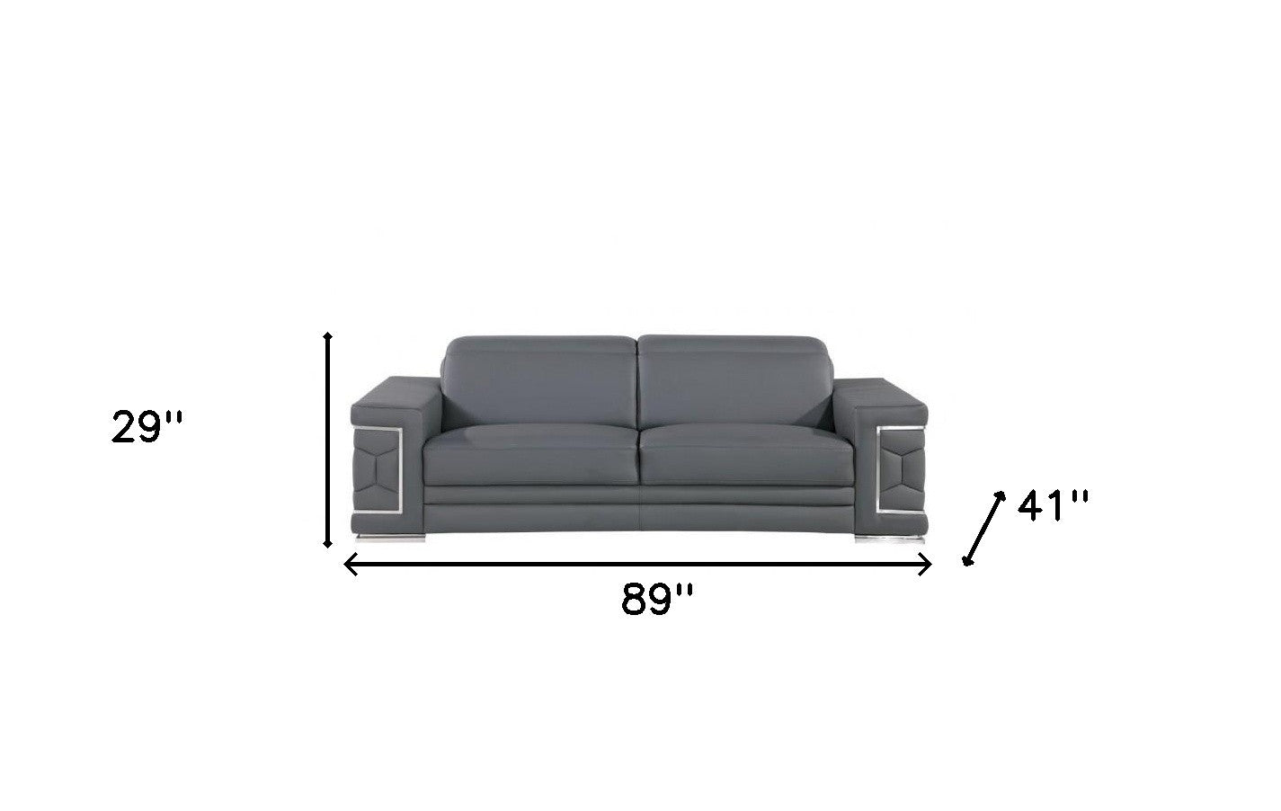 89" Gray Leather Sofa With Silver Legs-7