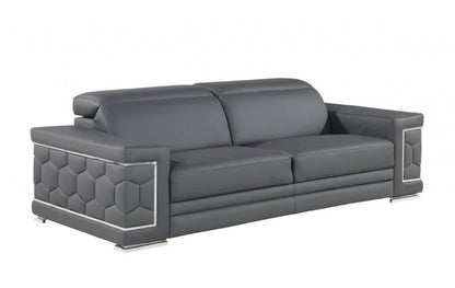 89" Gray Leather Sofa With Silver Legs-2