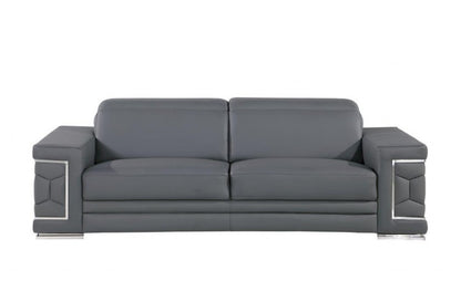 89" Gray Leather Sofa With Silver Legs-1