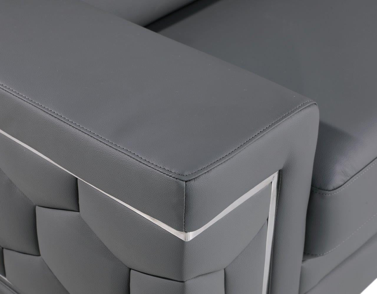 89" Gray Leather Sofa With Silver Legs-6