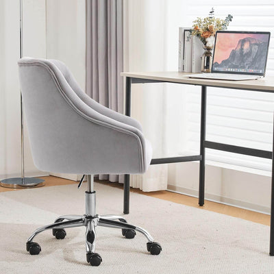Velvet Office Swivel Chair, Vanity Chair, Fabric Desk Chair, Pretty Fancy Chair, Gold Office Chair for Girls, 360°Swivel Height Adjustable Reception Chair (Grey)-1