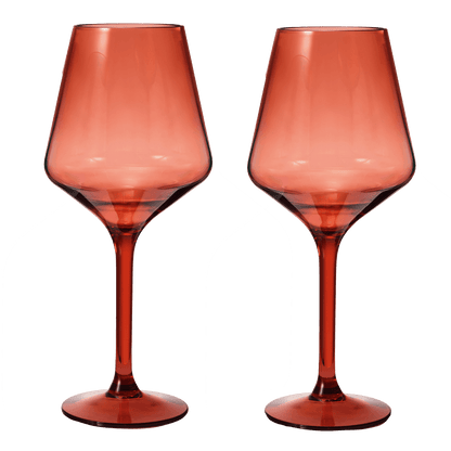 Floating Wine Glasses for Pool - Set of 2-15 OZ Shatterproof Poolside Wine Glasses, Tritan Plastic Reusable, Beach Outdoor Cocktail, Wine, Champagne, Water Glassware Spring Summer (Muted Red) - Loft&Timber