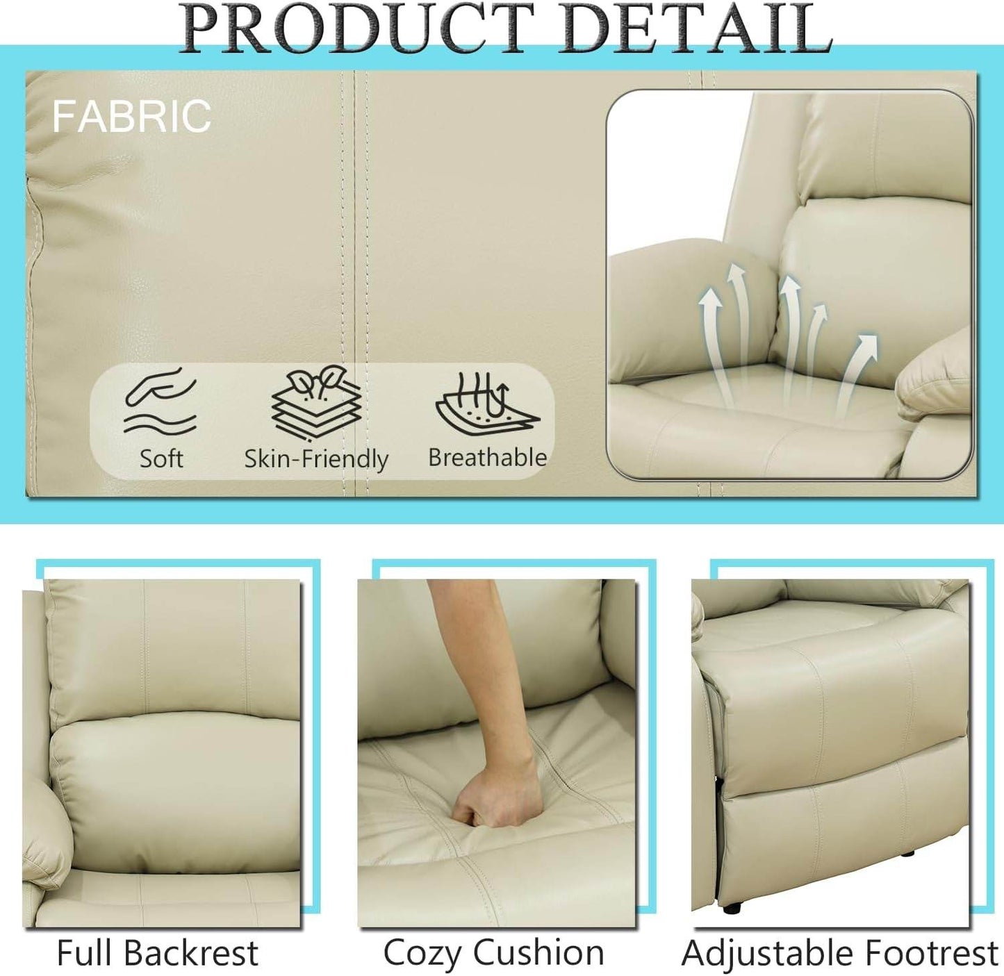 Leather Recliner Sofa Set, Beige (Sofa Set 3 Pieces) - Loft&Timber