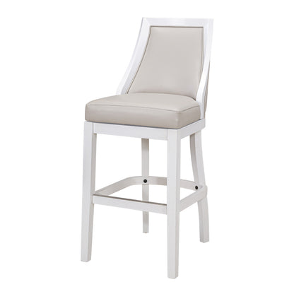 31" Gray And White Faux Leather And Solid Wood Bar Height Swivel Bar Chair - Loft&Timber