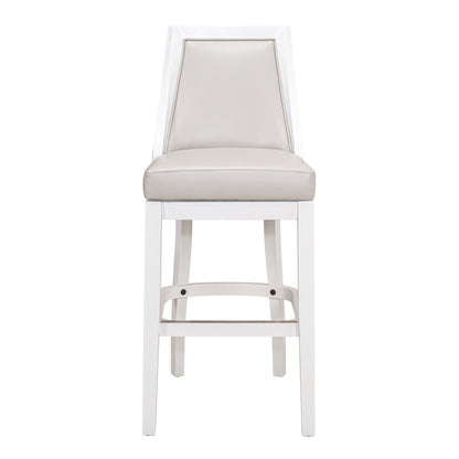 31" Gray And White Faux Leather And Solid Wood Bar Height Swivel Bar Chair - Loft&Timber
