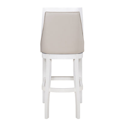 31" Gray And White Faux Leather And Solid Wood Bar Height Swivel Bar Chair - Loft&Timber