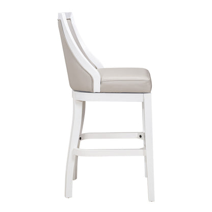 31" Gray And White Faux Leather And Solid Wood Bar Height Swivel Bar Chair - Loft&Timber