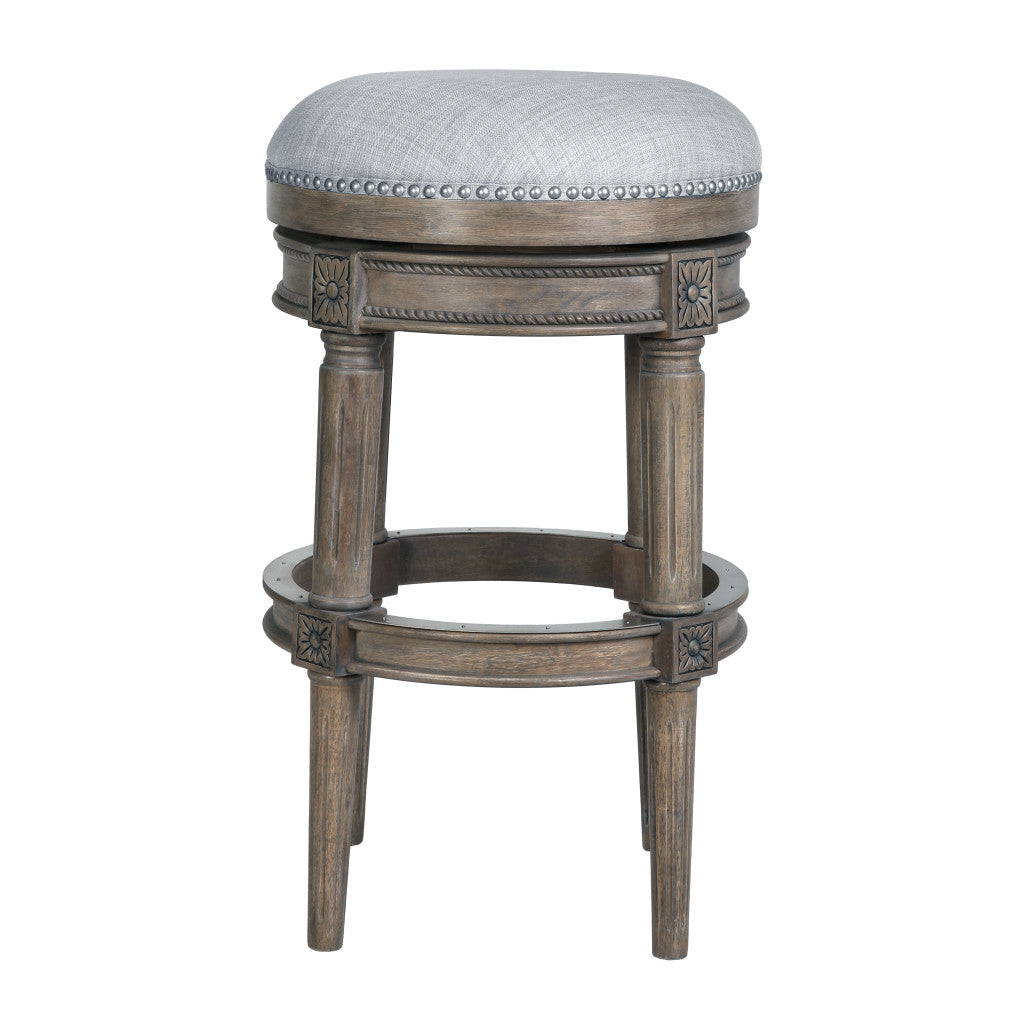 31" Gray Solid Wood Swivel Backless Bar Height Bar Chair-2