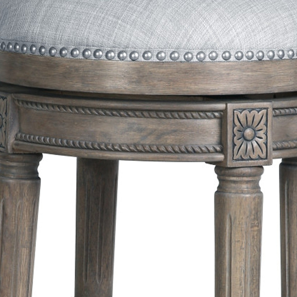 31" Gray Solid Wood Swivel Backless Bar Height Bar Chair-4