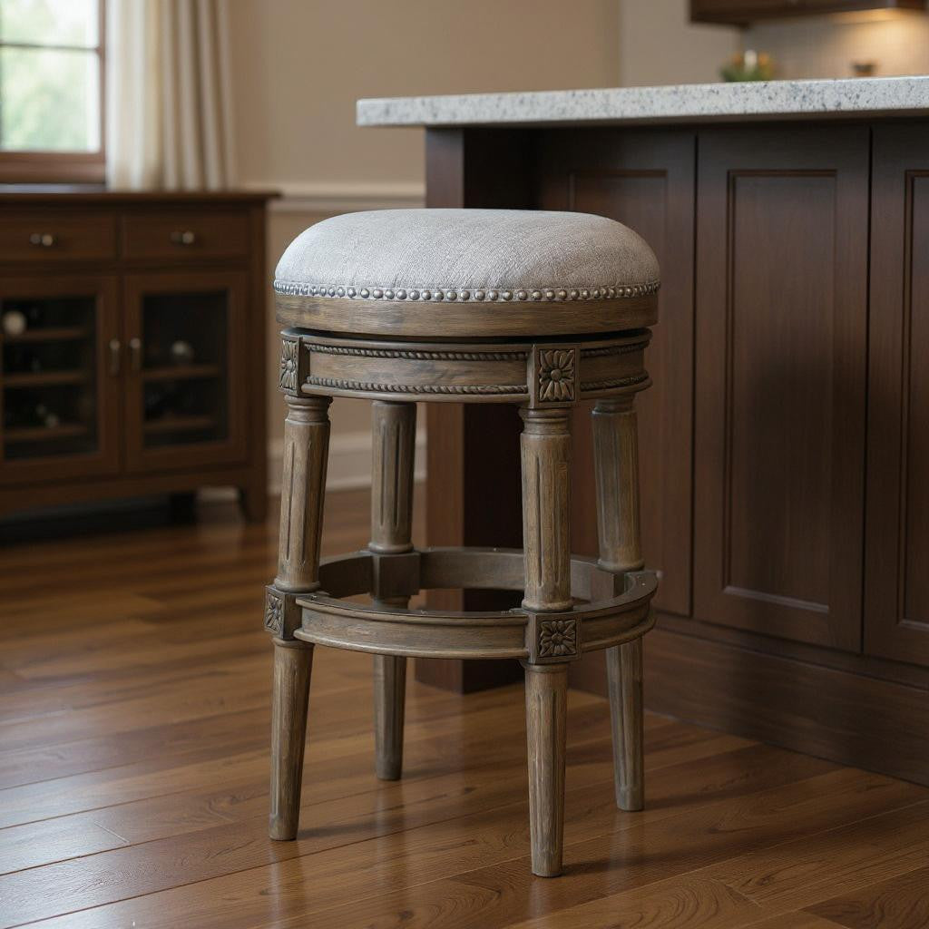 31" Gray Solid Wood Swivel Backless Bar Height Bar Chair-0