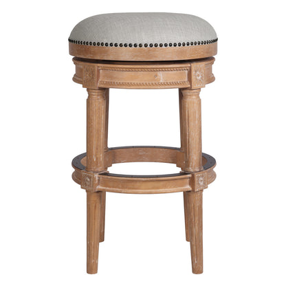 31" Beige And Natural Solid Wood Swivel Backless Bar Height Bar Chair - Loft&Timber