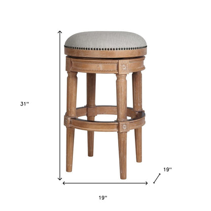 31" Beige And Natural Solid Wood Swivel Backless Bar Height Bar Chair - Loft&Timber