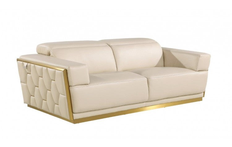 89" Beige And Gold Leather Sofa-2
